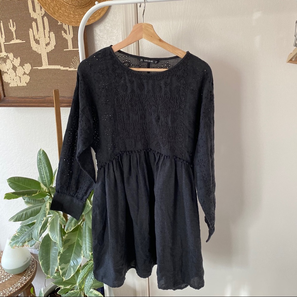 Zara • Black Embroidered Dress